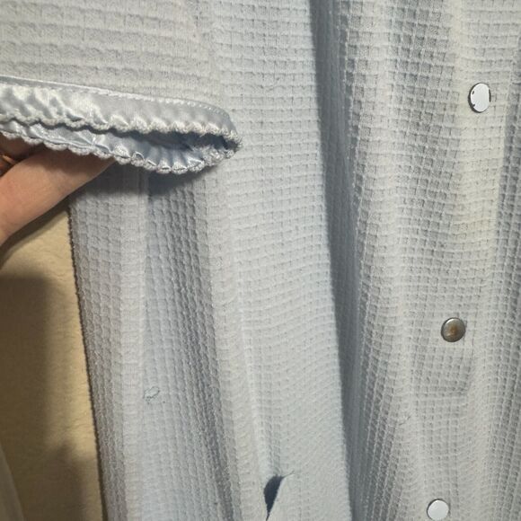 VTG Adonna Blue Snap Front robe House Dress Pockets waffle knit Women's Sz M - Picture 3 of 8